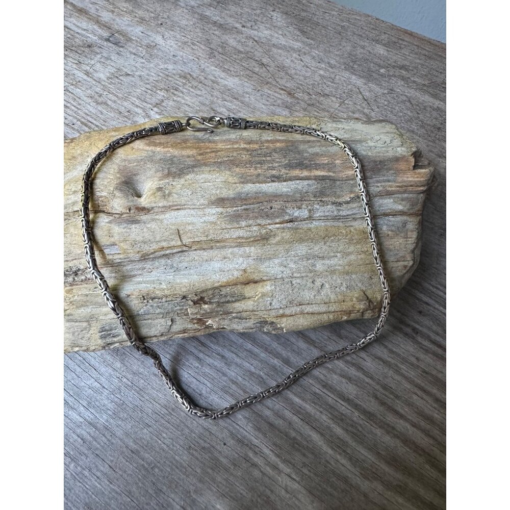 Sterling Silver Bali Byzantine Chain Necklace 18" Intricate Handcrafted Design M - Picture 5 of 7